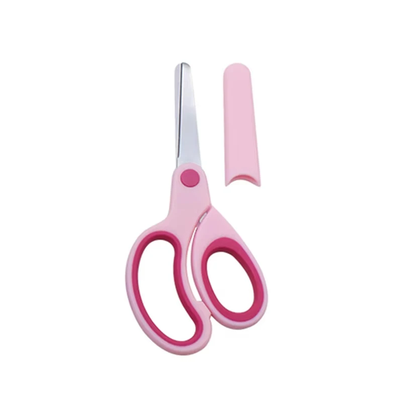 Left-Handed Safety Scissors for Kids with Sleeve DIY Paper Cutting Tool Student Stationery Scissors Easy to Use