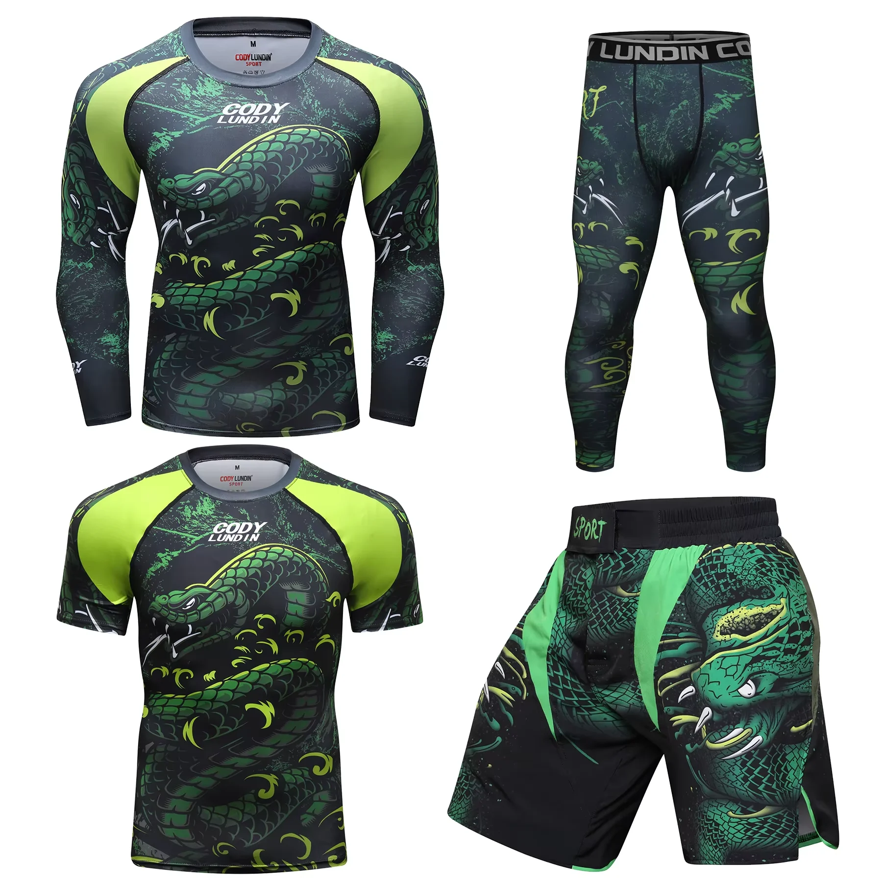 Men's MMA Training Sets Muay Thai Shorts & BJJ Jiu Jitsu Gi Rashguard T-shirt+Pants Compression Boxing/Grappling Fightwear Suits