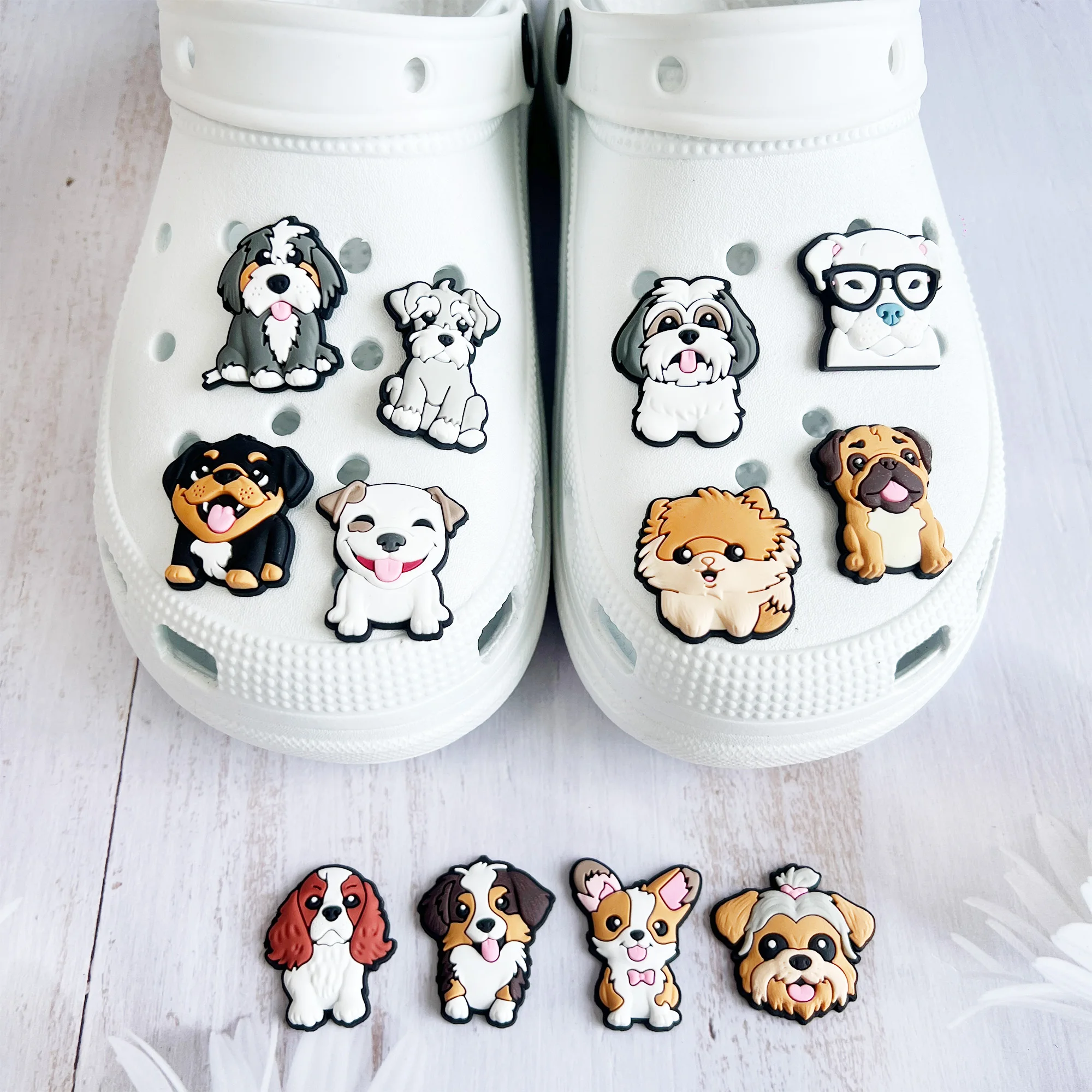 Good Quality 1-12pcs PVC Shoe Charms Animal Cute Dog Basset Hound Garden Shoes Button Accessories Shoes Buckle Ornament Kid Gift