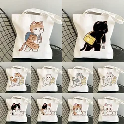 Designer Bag Japanese Style Cartoon Small Shoulder Bags Canvas Bags Handbag for Women 2022 Shopper Cute Cat Tote Bag