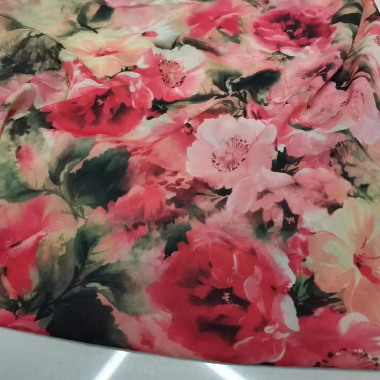 New Floral Chiffon Fabric Summer Fashion Peach-Skin Quality Scarf Dress Craft DIY Material 1 Yard