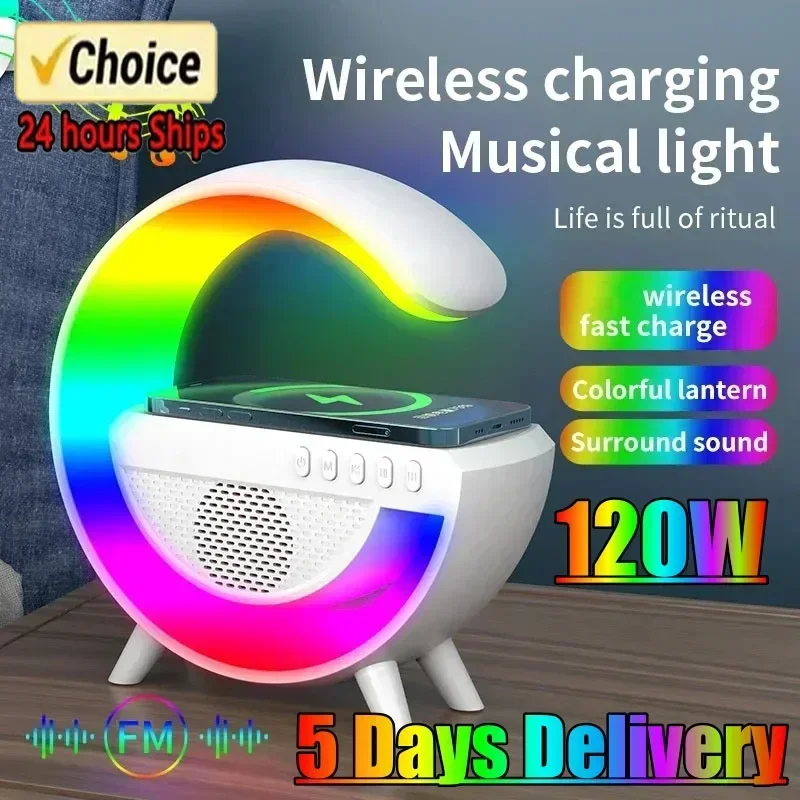 15W Wireless Charger Station Bluetooth Speaker RGB Desk Lamp Alarm Clock