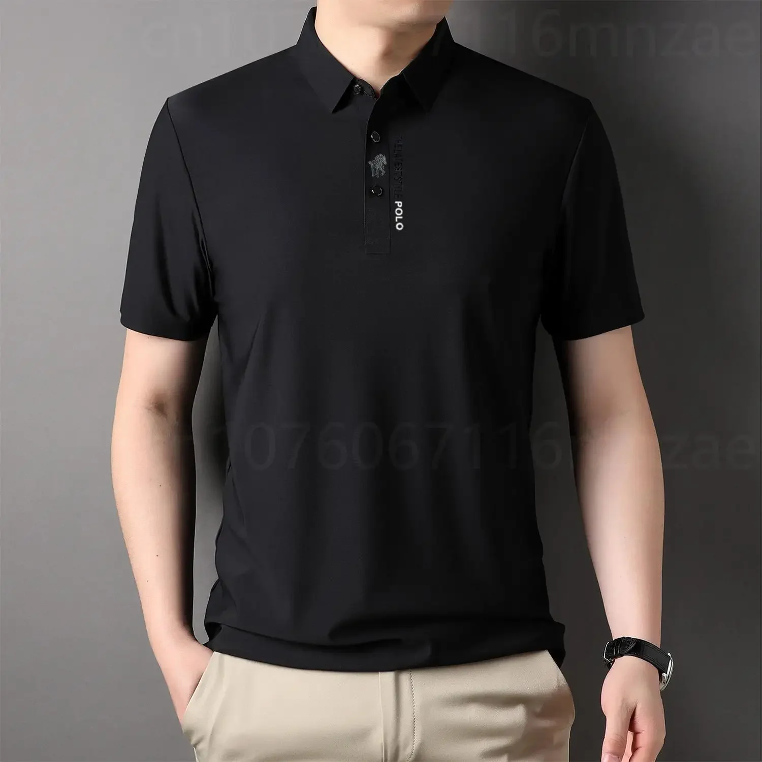 Brand High-End Summer Business Quality Short Sleeved Polo Shirt 2024 Men Trend Casual No Trace Printing Ice Silk Soft Breathable