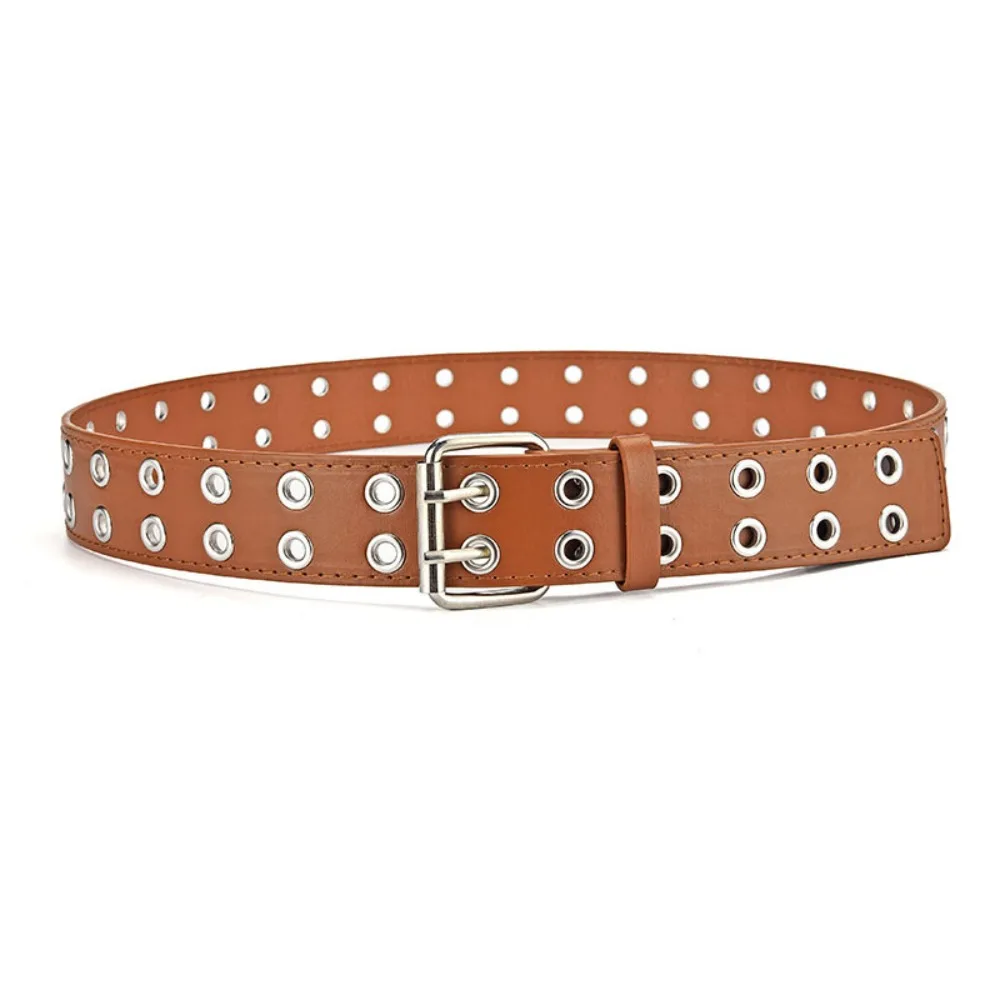 

Punk Double Row Hole Belt Wide Side Metal Buckle PU Leather Star Waistbands Jeans Decor Y2k Style Hip-hop Waist Belt Party