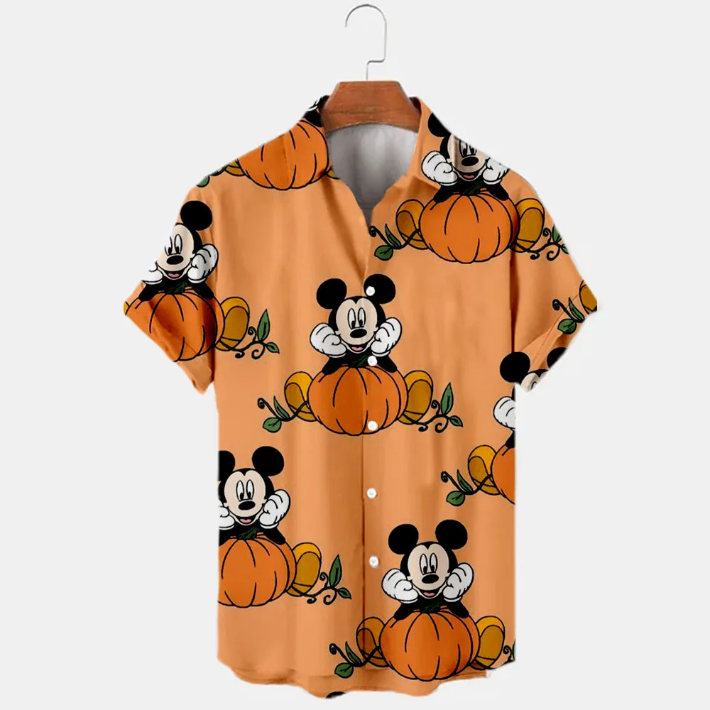 2024 Nieuwe Halloween Collectie Disney Merk Stitch En Mickey Anime 3d Geprint Heren Revers Korte Mouw Hawaiian Shirt Y 2K