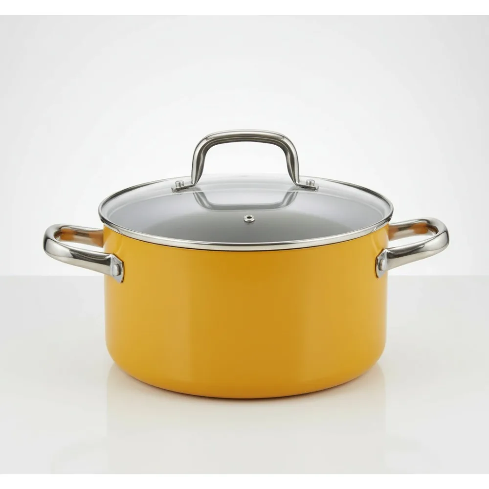 

Кастрюля с антипригарным покрытием на 6 литров и крышкой, твердая анодированная керамическая индукционная посуда для приготовления пищи, консервирования и макарон - желтый