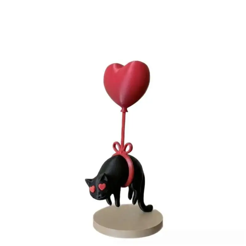Cute Cartoon Cat Figurine With Red Heart Balloon And Sweet Bow For Bedroom Desktop Decoration Valentine's Day Gift