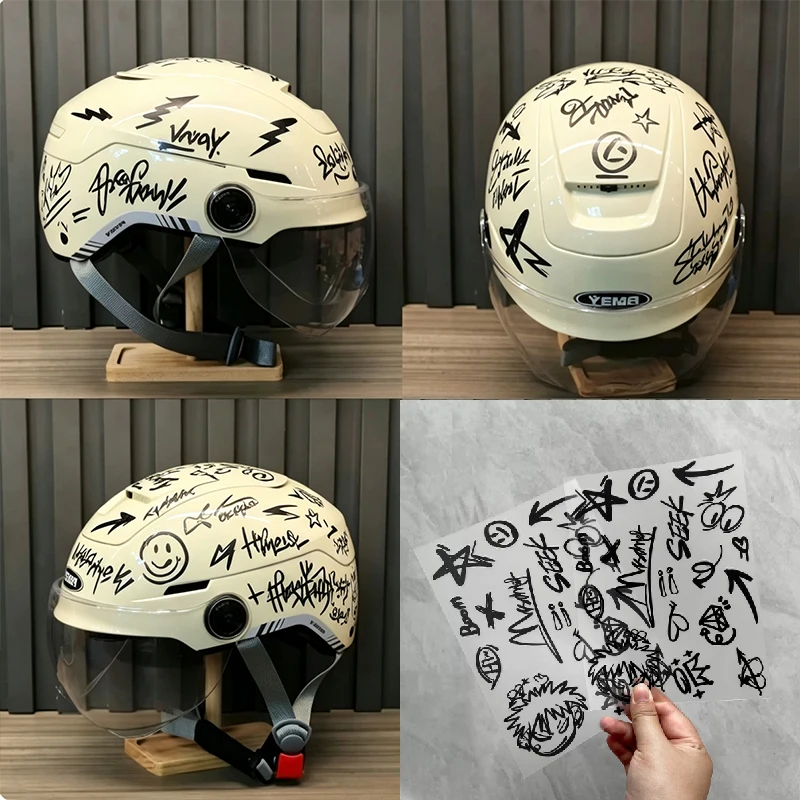 2pcs Punk Graffiti Motorcycle Helmet Sticker Set for Car Scooter Bike Laptop Cartoon DIY Waterproof Decal for Honda YAMAHA BMW