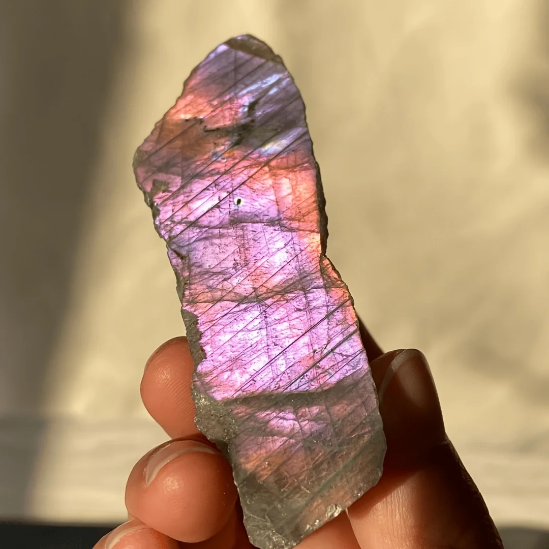 Purple Labradorite Slab Backside Rough, Raw Purple Labradorite Crystal Gemstone Rough Specimen in Stone, interior decoration