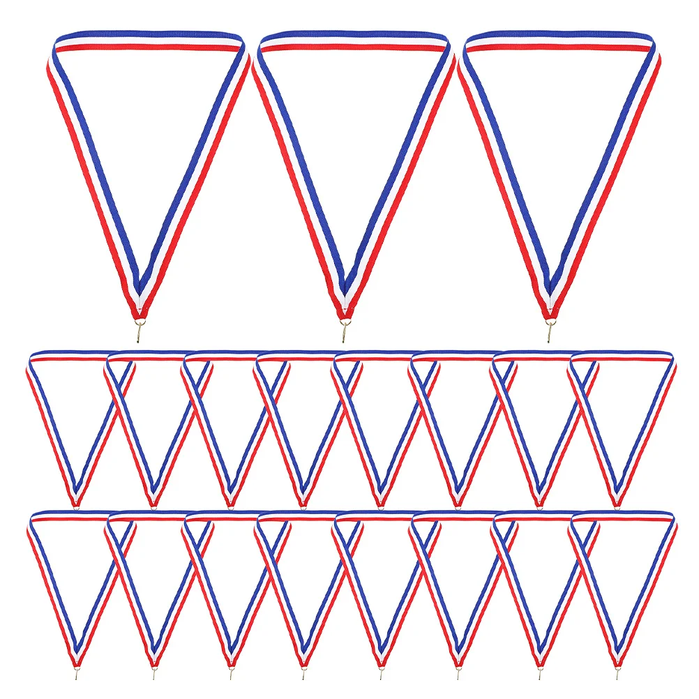 

25Pcs Sports Medal Ribbons Red White Blue Triangular Hook Neck Lanyards for Award Ceremonies Competitions Basketball Baseball