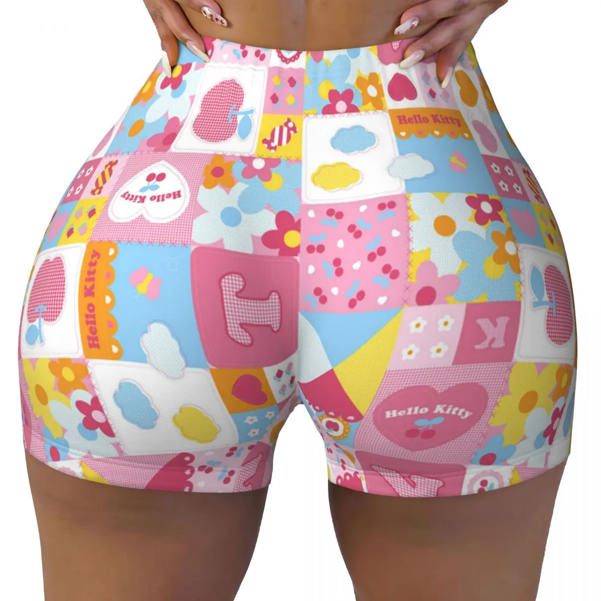 Quilt-hello-kitty-1920x1200 High Waist Yoga Tight Shorts Women's Butt Fitness Workout Gym Pants