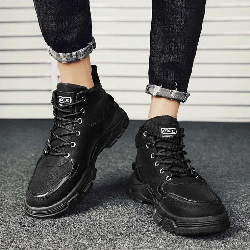 Men's High Top Boots Platform Casual Shoes Non Slip Comfortable Hiking Boots for Men Outdoor Working Shoes Lace-up Ankle Boots