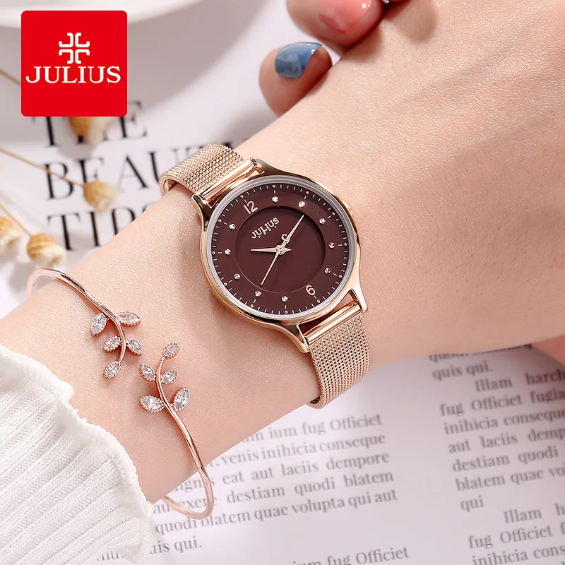 New Julius Simple Thin Lady Women's Watch Japan Quartz Elegant Fashion Hours Stainless Bracelet Chain Girl's Birthday Gift Box