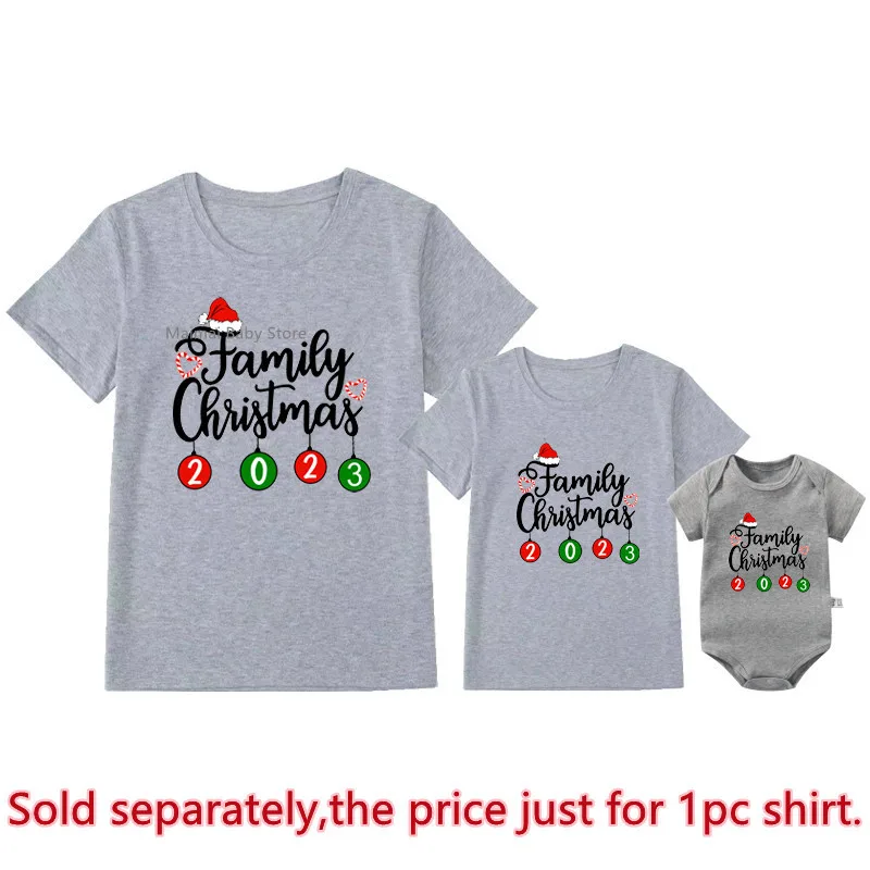 Family Christmas 2023 Matching Shirts Cotton Dad Mom Kids Tshirts Baby Rompers Family Look Xmas Party Tops Outfits Clothes Gift