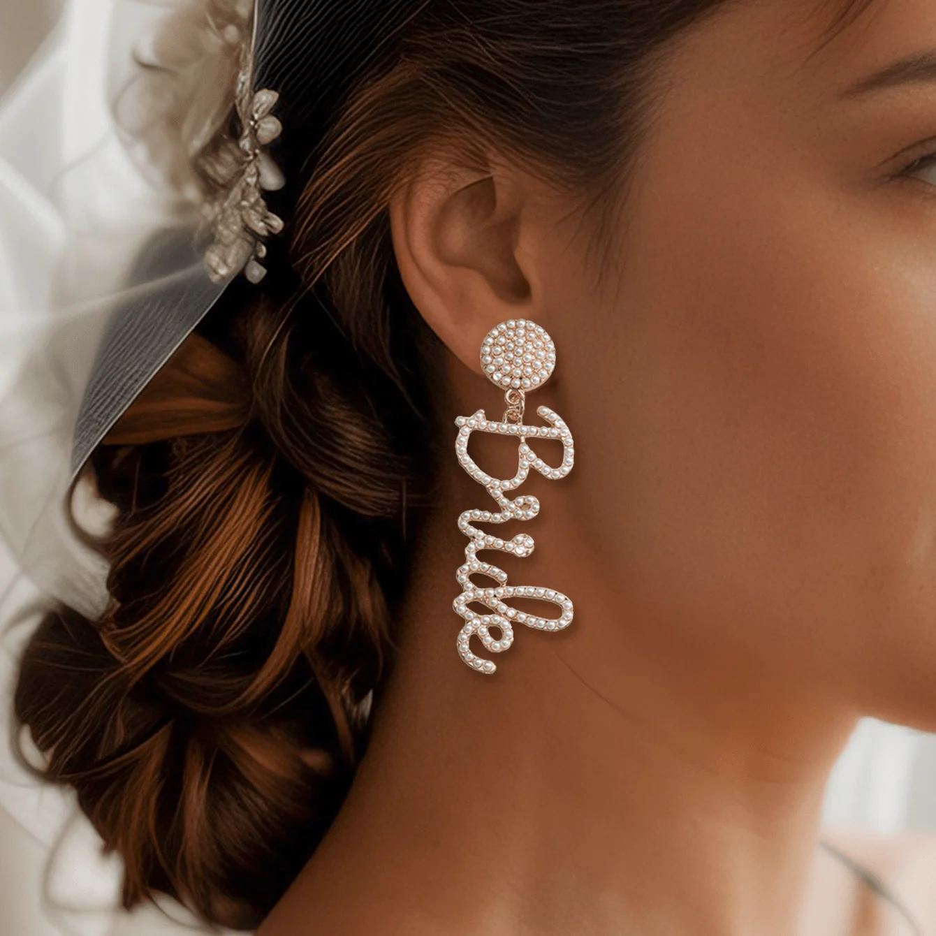 Girlgo Handmade Alloy Rice Beads Alphabet Bride Drop Earrings for Women Are the Perfect Choice for Weddings