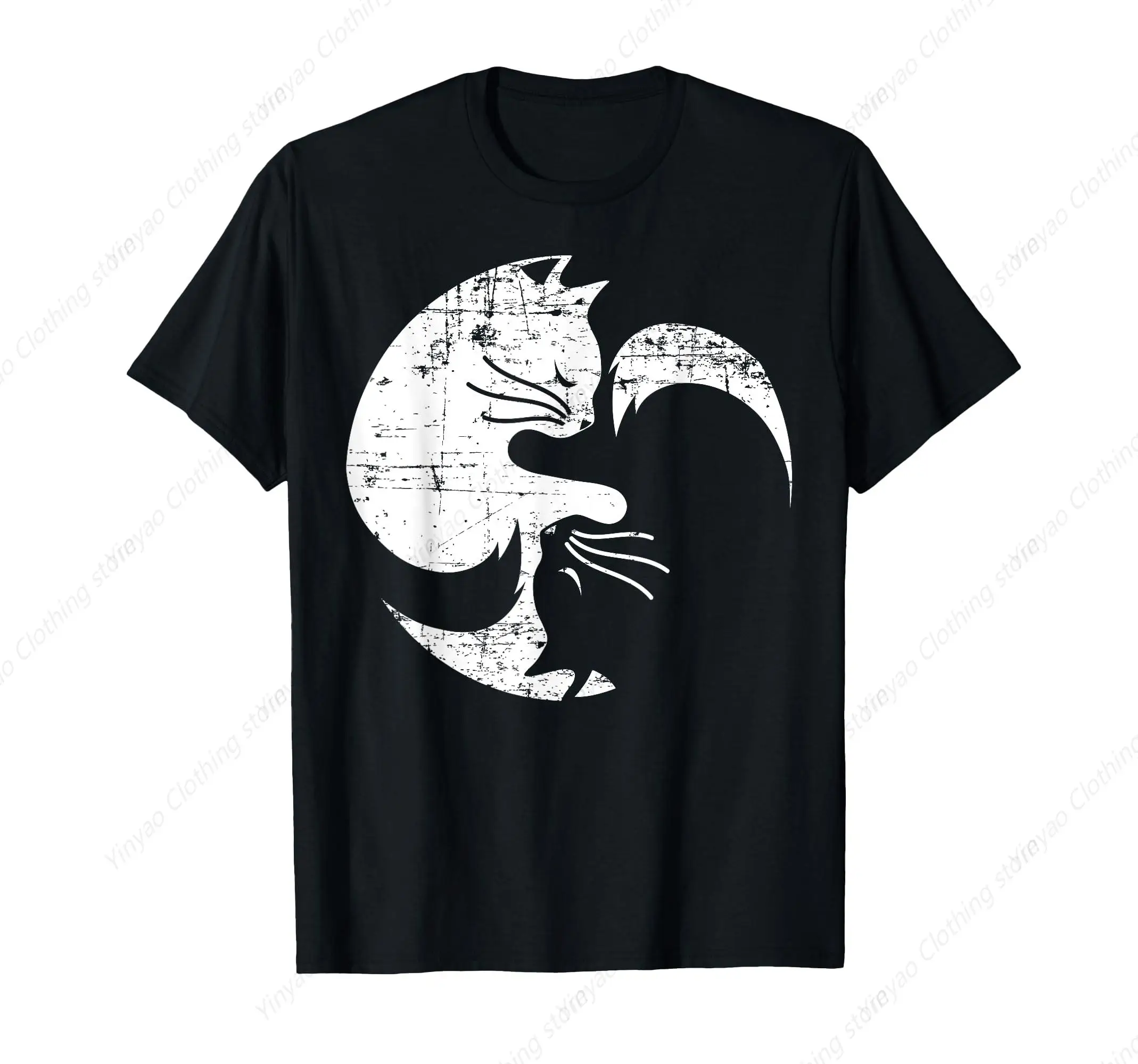 Fun Meditation Yin Yang Cat Pattern Men's and Women's T-shirts Fashion Casual Men's Clothes Cotton Men's Short Sleeves