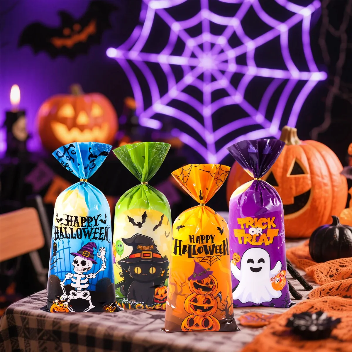 25/50/100 Stück Halloween-Kekse, Süßigkeitenbeutel, Süßes oder Saures, Geister-Kürbis-Snack-Geschenke, Verpackungsbeutel für 2025, Halloween-Party-Dekoration – Detail 4