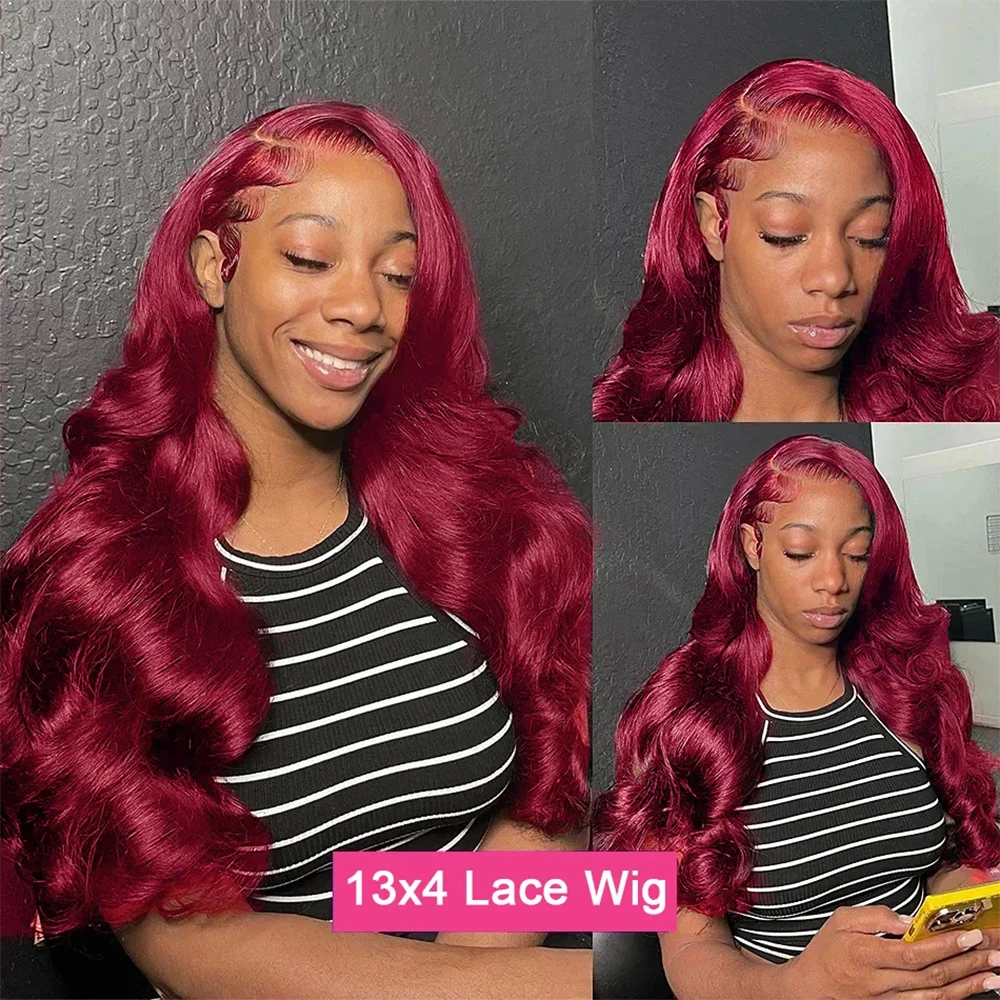 30 34 Inches Red Colored Water Wave 13x4 HD Lace Frontal Wig 99J Burgundy 13X6 Body Wave Lace Front Human Hair Wigs For Woman