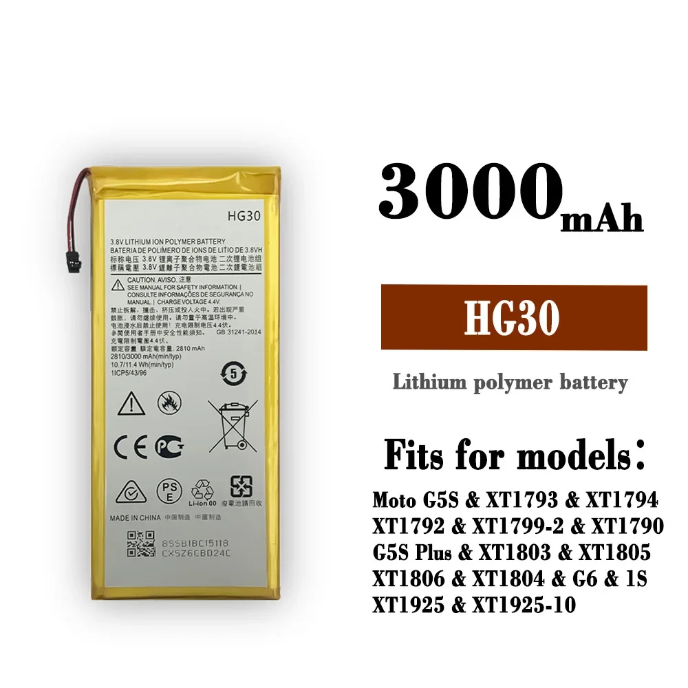 Mobile Phone Replacement Battery For Motorola Moto G5S Plus G6 XT1806 G6 20Plus HG30 Mobile Phone Built-in Battery