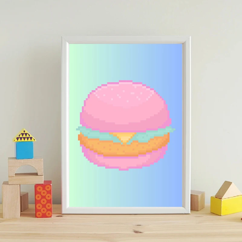 Cartoon Pixel Art Food and Drink Poster Print Bubble Tea Cupcake Canvas Painting Wall Art Picture for Kitchen Kids Room Decor