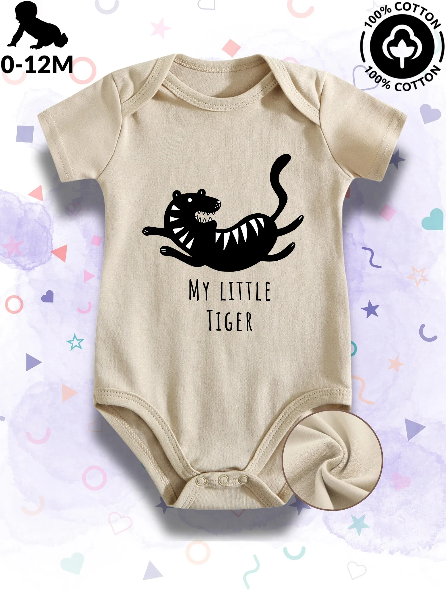 

My Little Tiger Unisex Baby Bodysuit, 100% Cotton Soft Onesie, All-Season Wear Beige Crawling Suit 190GSM