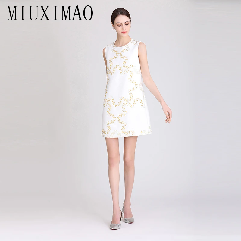 Imagem -04 - Miuximao 2023 Primavera & Verão Vestido Elegante sem Mangas O-pescoço Elastano Impressão Miuximao Moda Mini Vestido Feminino Alta Qualidade