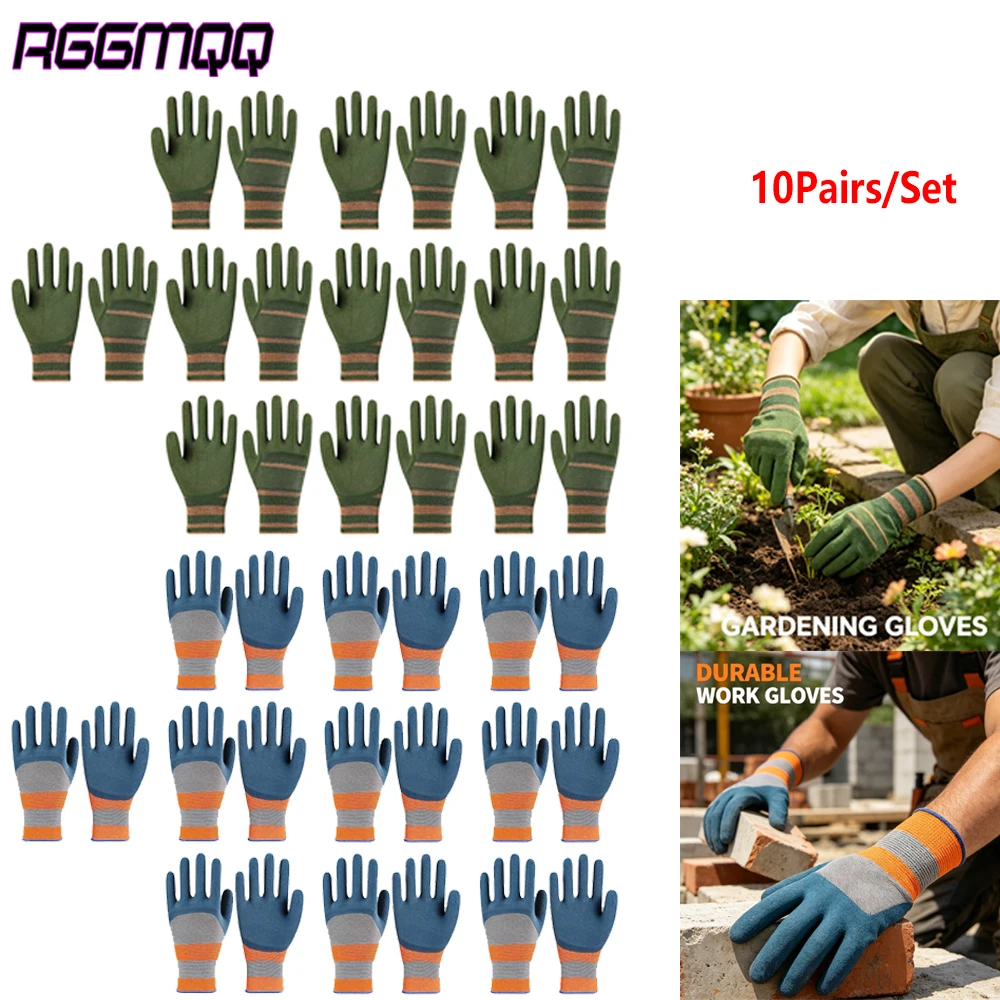 10 Pairs/Set Nitrile Coated Work Gloves,Non-Slip Safety Gloves for Men Women,Wear-Resistant Breathable Garden Labor Protection