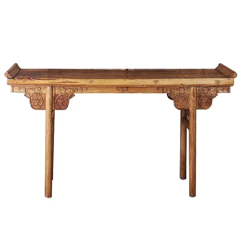 Nordic New Chinese Style Old Elm Wood Distressed Warped Head a Long Narrow Table Altar