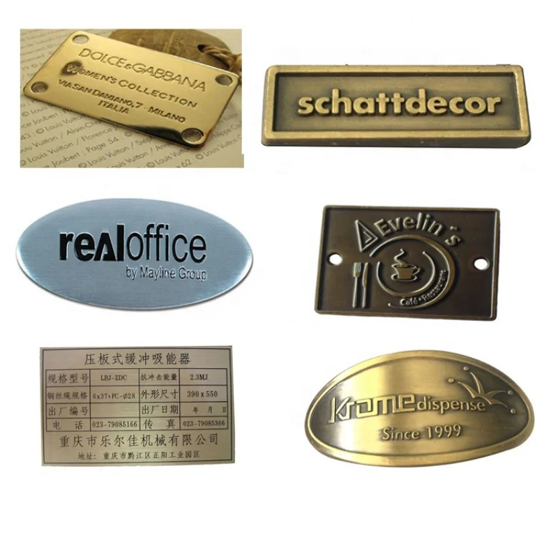 

custom.Factory Custom Engraved Logo Metal Furniture Tags Embossed Antique Brass Metal Name Label Plate for Furniture