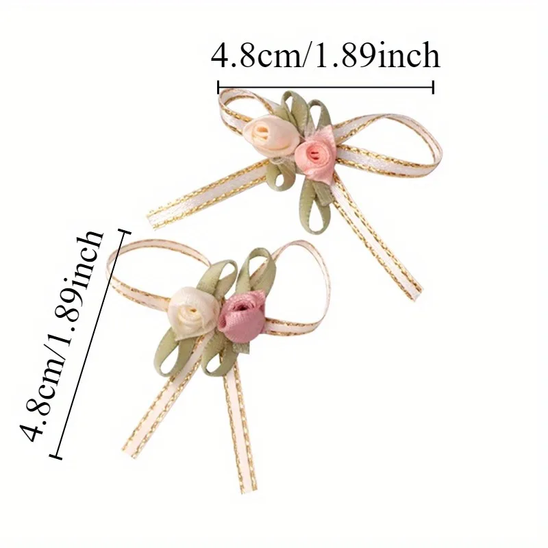 진주빛 구슬이 달린 혼합 색상 리본 장미 꽃, DIY 공예품용 3D 나비 매듭 장식, 수제 웨딩 코르사, 10 팩