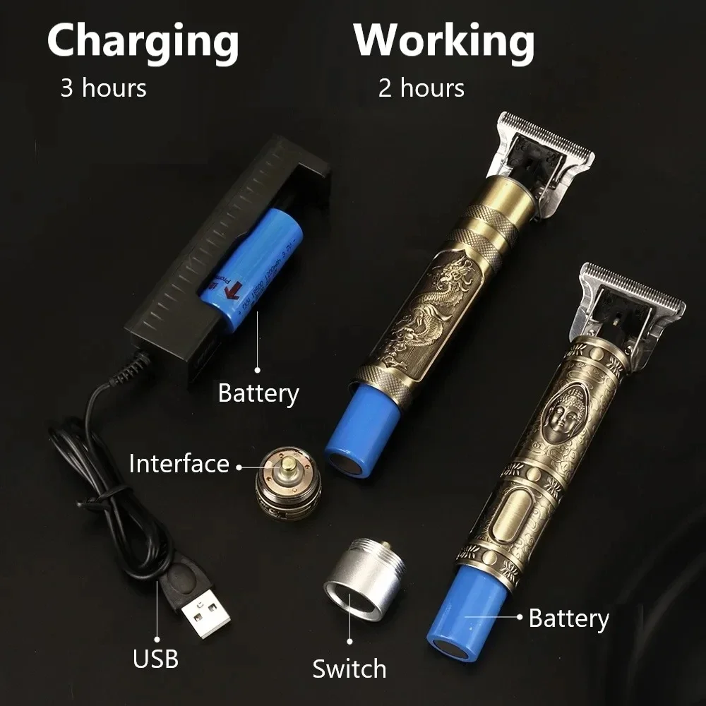 Kemei KM-1974 Professional Hair Clipper Barber Hair Trimmer For Men Retro Buddha Cordless Edge Electric Hair Cutting Machine