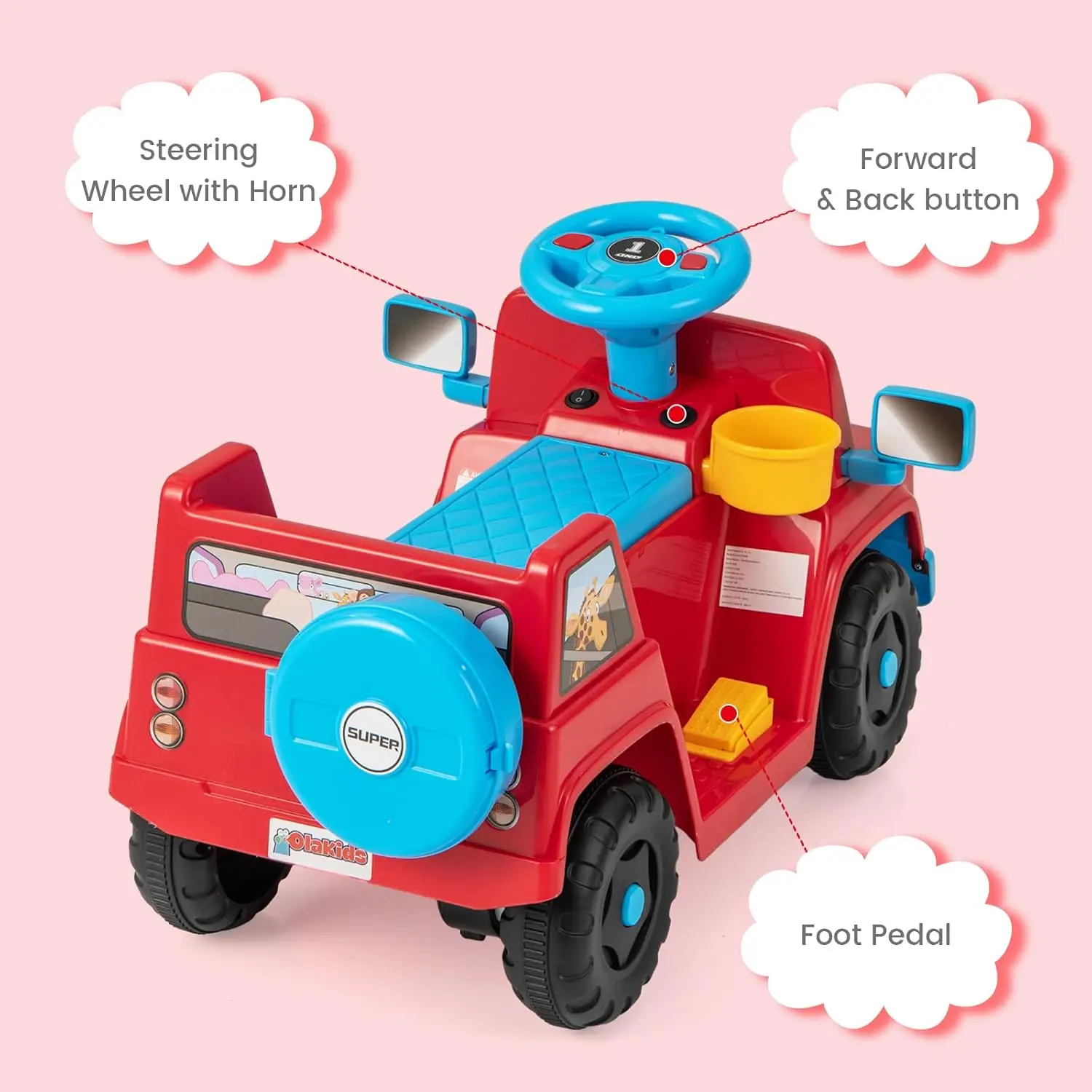 ขี่รถสําหรับเด็กวัยหัดเดิน, รถยนต์ไฟฟ้า Jeep สําหรับเด็ก 6V พร้อมยางเก็บของ, แตร, เครื่องชาร์จ, ขี่มอเตอร์แบบใช้แบตเตอรี่