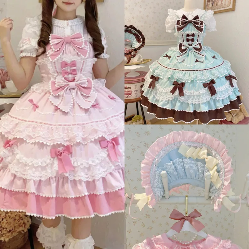JSK Bow Lolita Dresses Y2K Sweet White Sugar Girl Original Layered Sling Dress Kawaii 4Season Sleeveless Lolita Outfit Women New