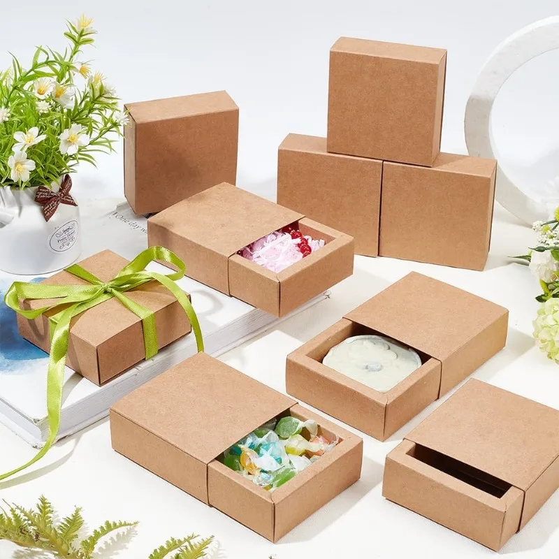 20 Pack Kraft Paper Drawer Box Festival Gift Wrapping Boxes Soap Jewelry Candy Weeding Party Favors Gift Packaging Boxes