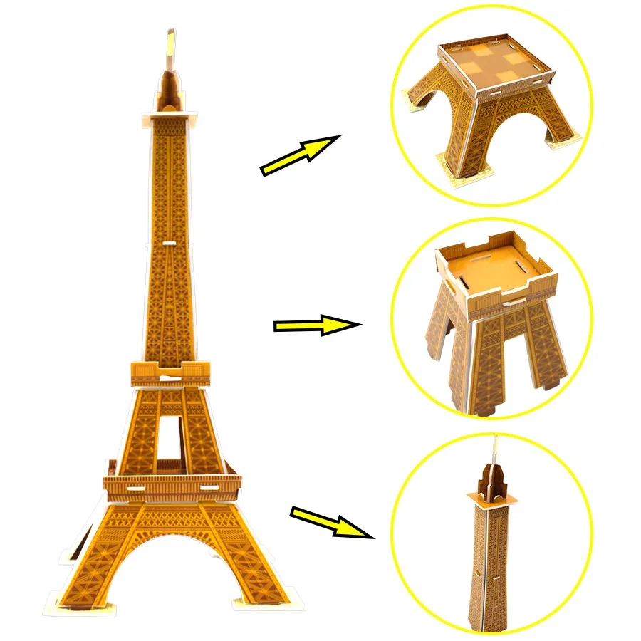 Kids Toys Cardboard 3D Paper Building Puzzle Model Toys World Souvenir White House Eiffel Tower Gifts for Children DIY Education