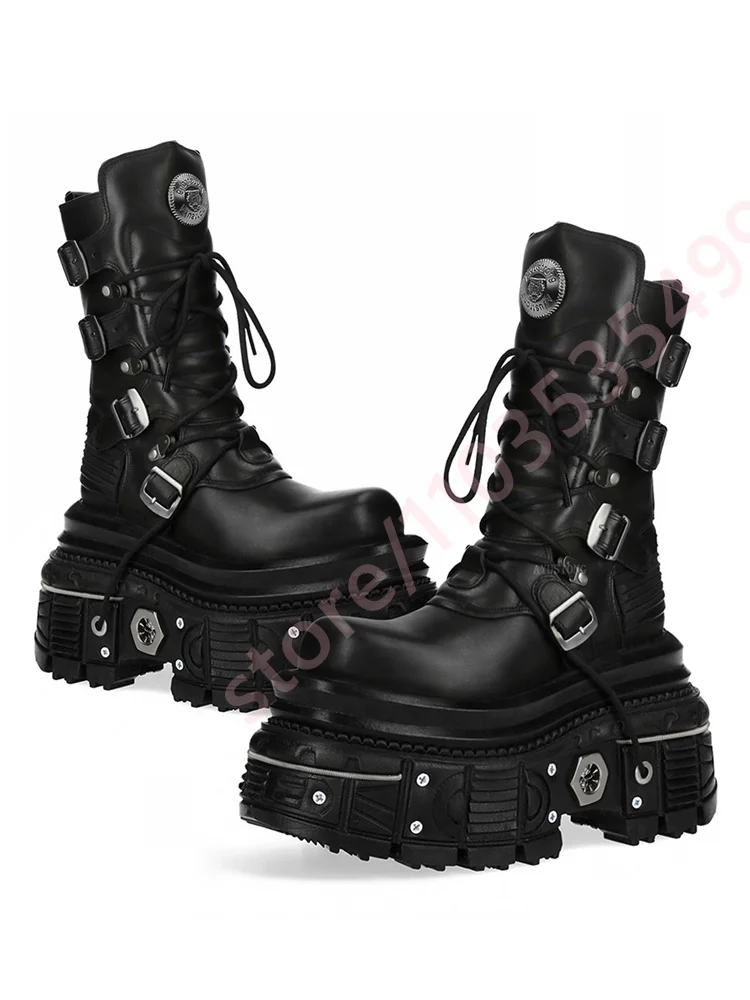 

Мотоботы на платформе в стиле панк с металлическими заклепками, пряжками и шнуровкой, Y2K, повседневные, модные, для вечеринок, спорта, уличного стиля, рок, новинка 2026 года