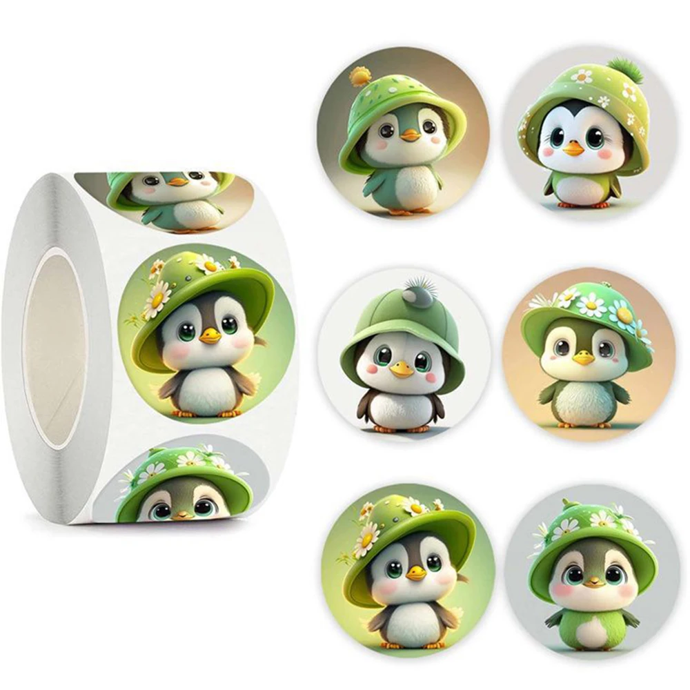 100-500pcs Cartoon Cute Penguin Sticker Reward Praise Roll Sticker Learning Label, Envelope Seal Handmade Notebook Phone Sticker