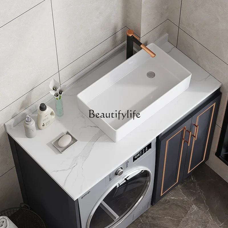 Washing machine cabinet combination space aluminum bathroom washing machine washbasin integrated significant other cabinet sink