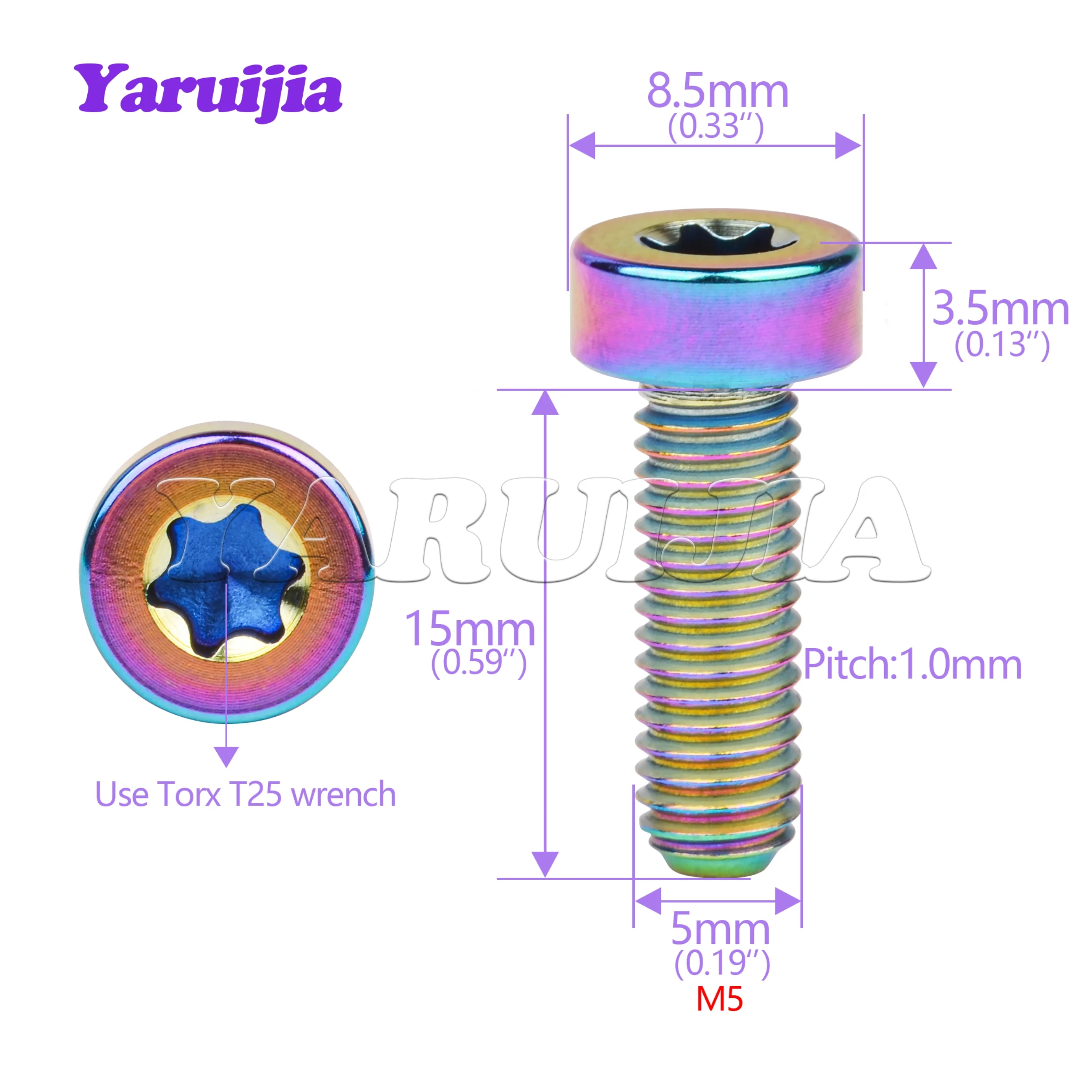 Yaruijia 1PCS Titanium Bolt M5x15mm T25 Torx Cylindrical Head Screw For Bicycle Handlebar Derailleur Lever Fixing