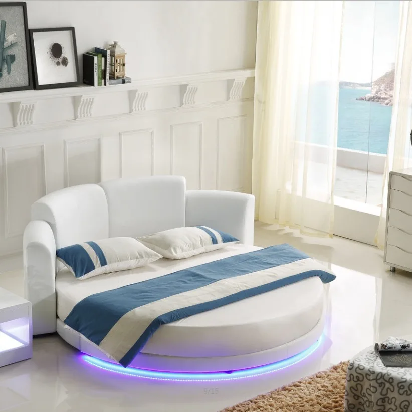

Hotel furniture theme hotel 2.2 personalized large round bed romantic couple hotel 2 meters round bed with LED lamp bed