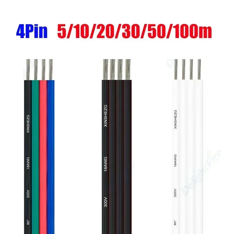 4pin 12v Electrical Wires 22 20 18 AWG Flexible PVC Insulation RGB Extension Cables for SM JST Connector 5050 LED Strip Lighting