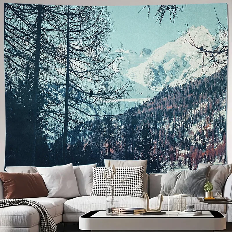 

Гобелен с горным лесом, винтажный природный настенный живописный пейзаж, домашний декор, эстетическая спальня, общежитие, настенное искусство