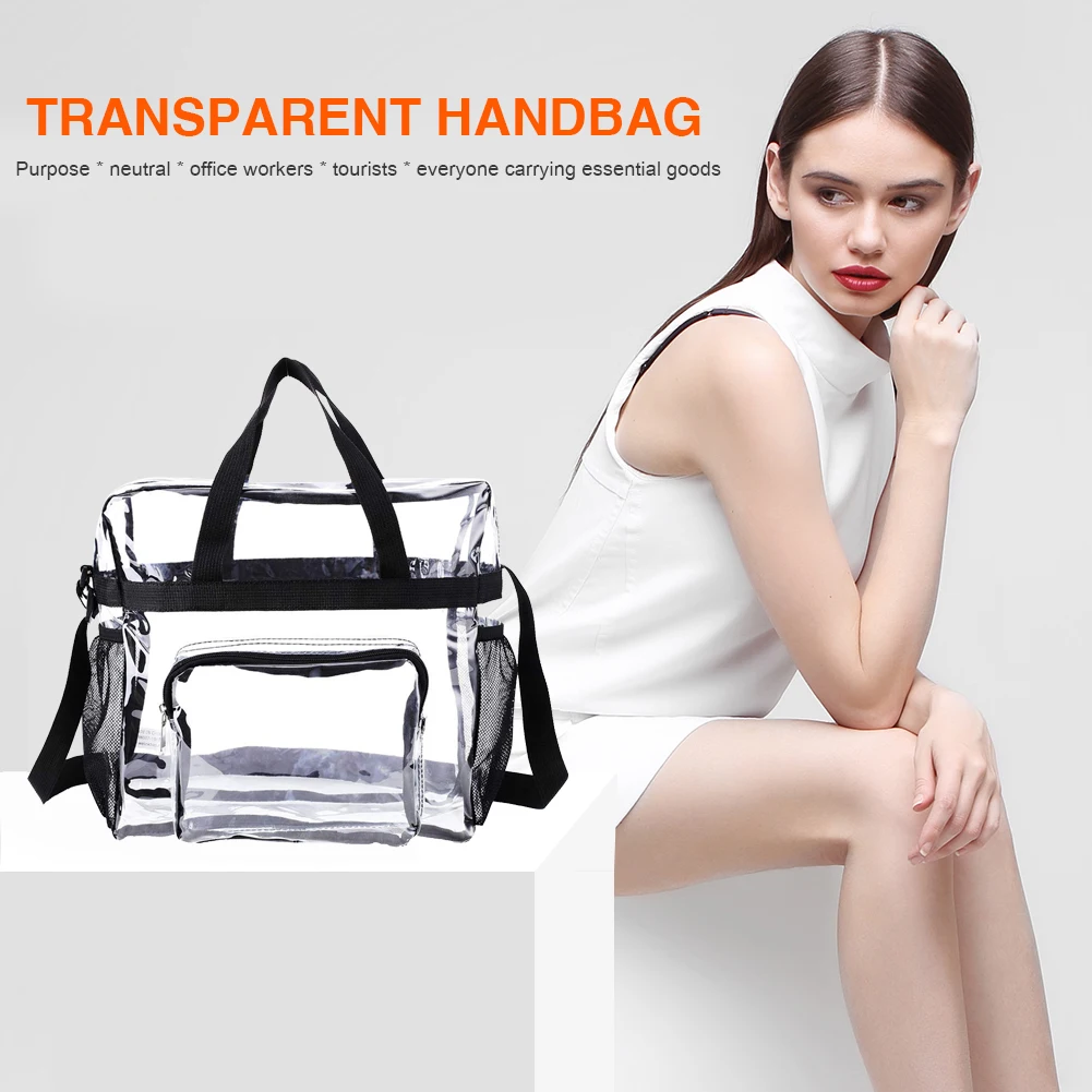 Women Transparent Tote Bag PVC Fashion Shoulder Bag Large Capacity Stylish Crossbody Bag Adjustable Strap Sundries Bag