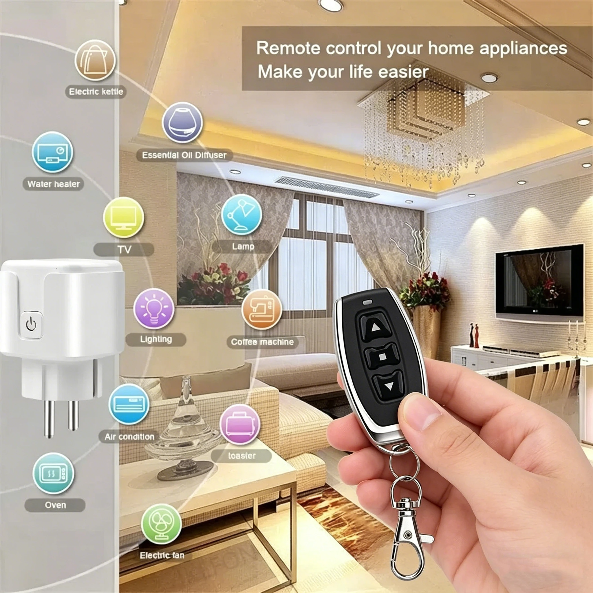 KEBIDU RF433Mhz Wireless Remote Control Switch AC220V 15A EU Plug Socket Electric Plug Electrical Outlets For Smart Home Light