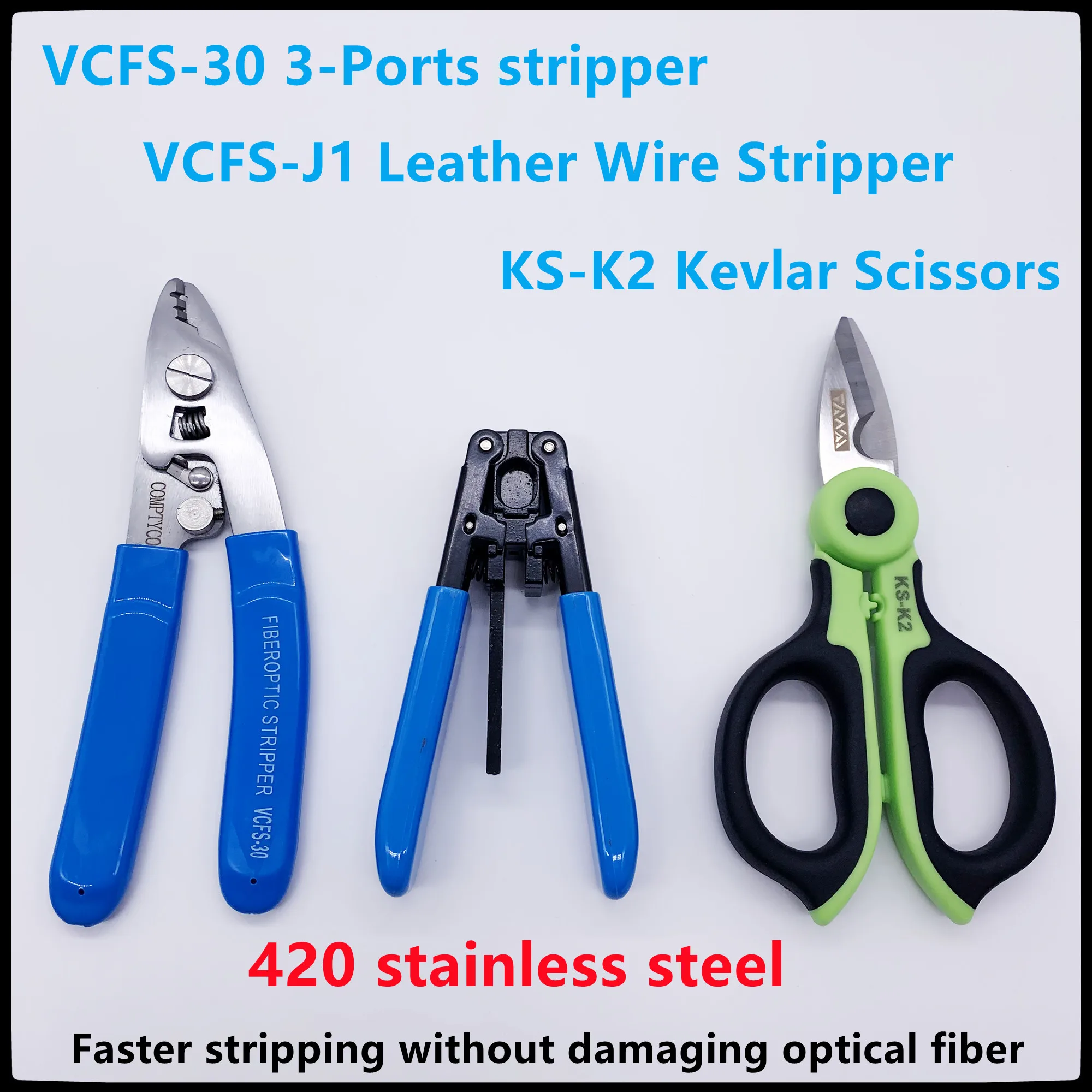 FTTH Upgrade Material Fiber Optic Tools Set VCFS-30 3-Ports Stripper Leather Wire Stripper TAWAA Kevlar Scissors leather wireset