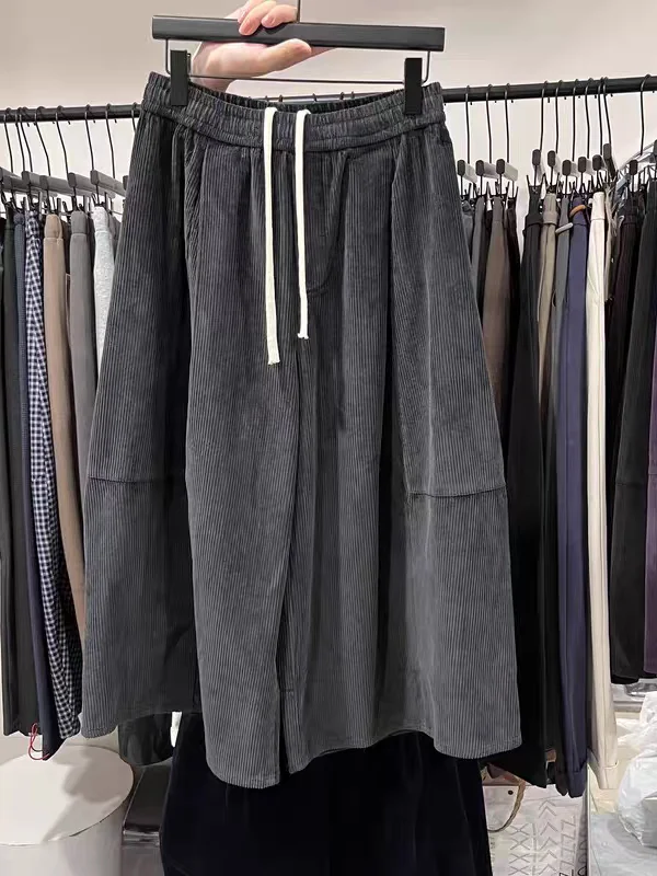 Pantaloni coreani a lanterna in velluto a coste vestibilità ampia elastica a vita alta Sle Pantaloni versatili a gamba larga da donna Pantaloni a palloncino