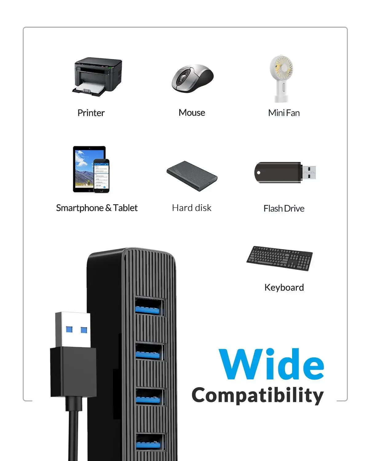 ORICO Usb Hub USB 3.0 HUB Mini Usb C Hub 3.0 USB Power Port High Speed Multi 4 Ports USB3.0 Splitter Adapter Laptop Accessories