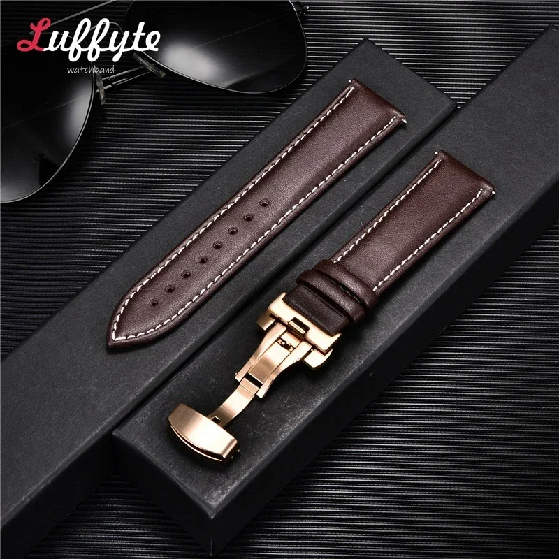 Lederarmband 18mm 20mm 22mm 24mm Herren Damen Lederarmband mit automatischem Schmetterlingsverschluss Uhrenarmband