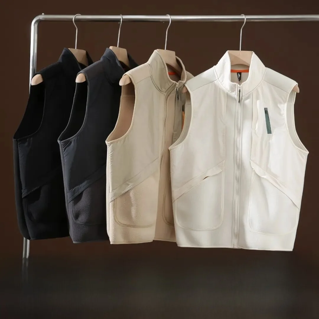 

Двусторонний жилет Fce, мужской осенне-зимний теплый воротник-стойка, универсальный японский модный жилет-стойка на молнии C...