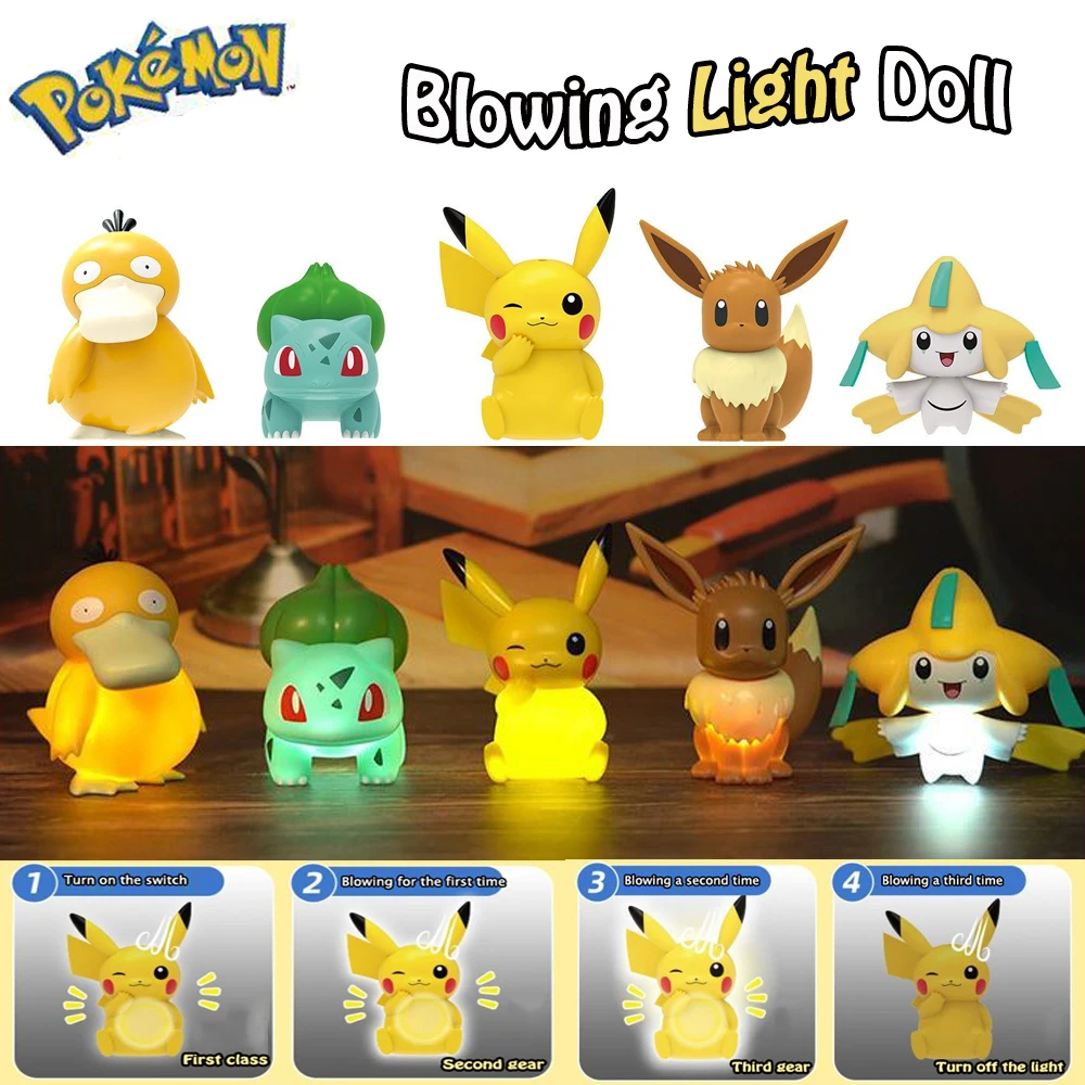 

Pokemon Night Light Pikachu Eevee Psyduck Jirachi Bulbasaur Action Figure Desktop Lamp Soft Light Tabletop Decorations LED Toys